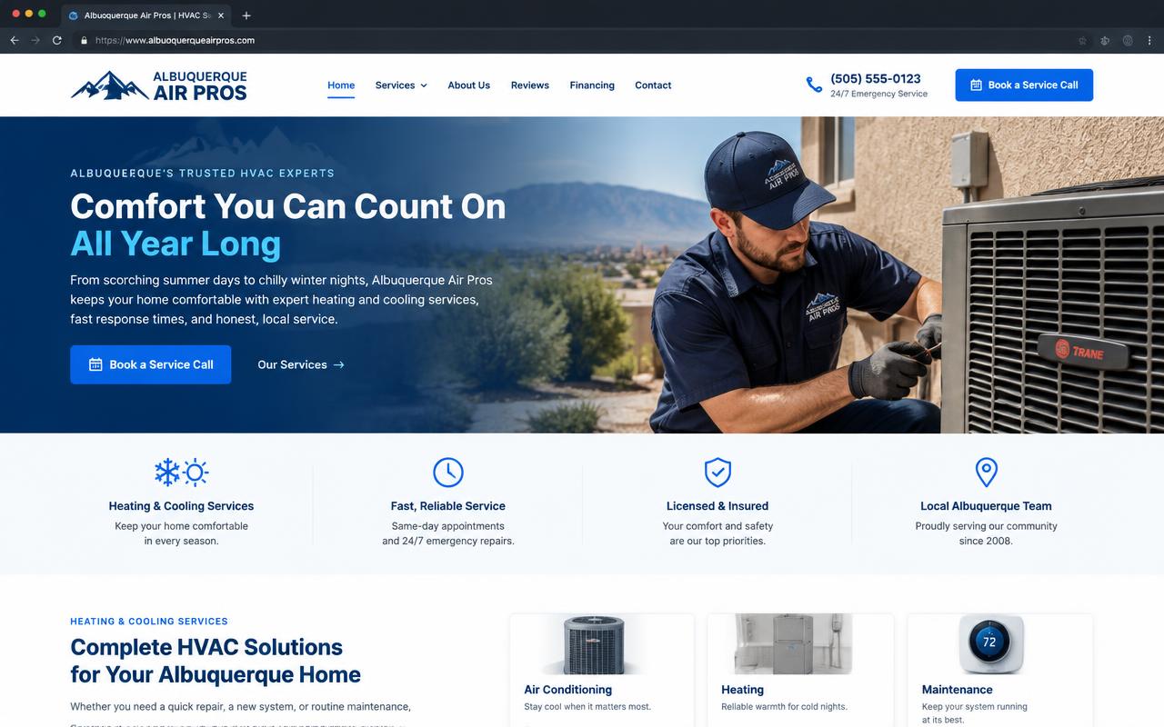 Albuquerque Air Pros sample website design