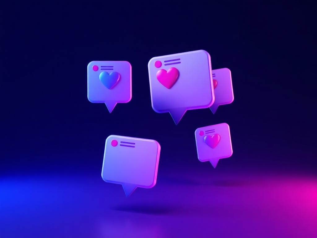 Floating 3D social engagement cards representing social media ads
