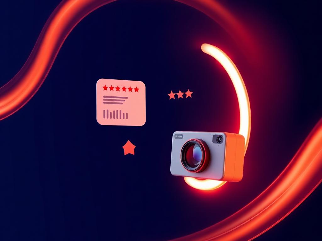 Ring light and camera with review cards representing UGC creator content