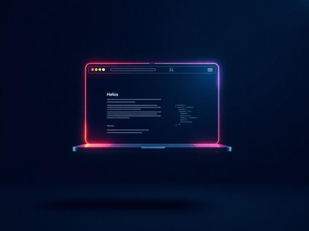 Glowing laptop browser window representing website design and management