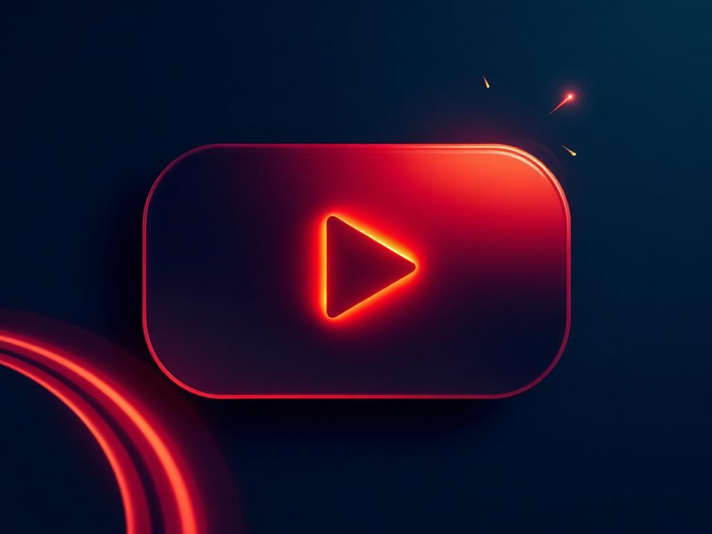 Glowing 3D video player with a play button representing YouTube ads